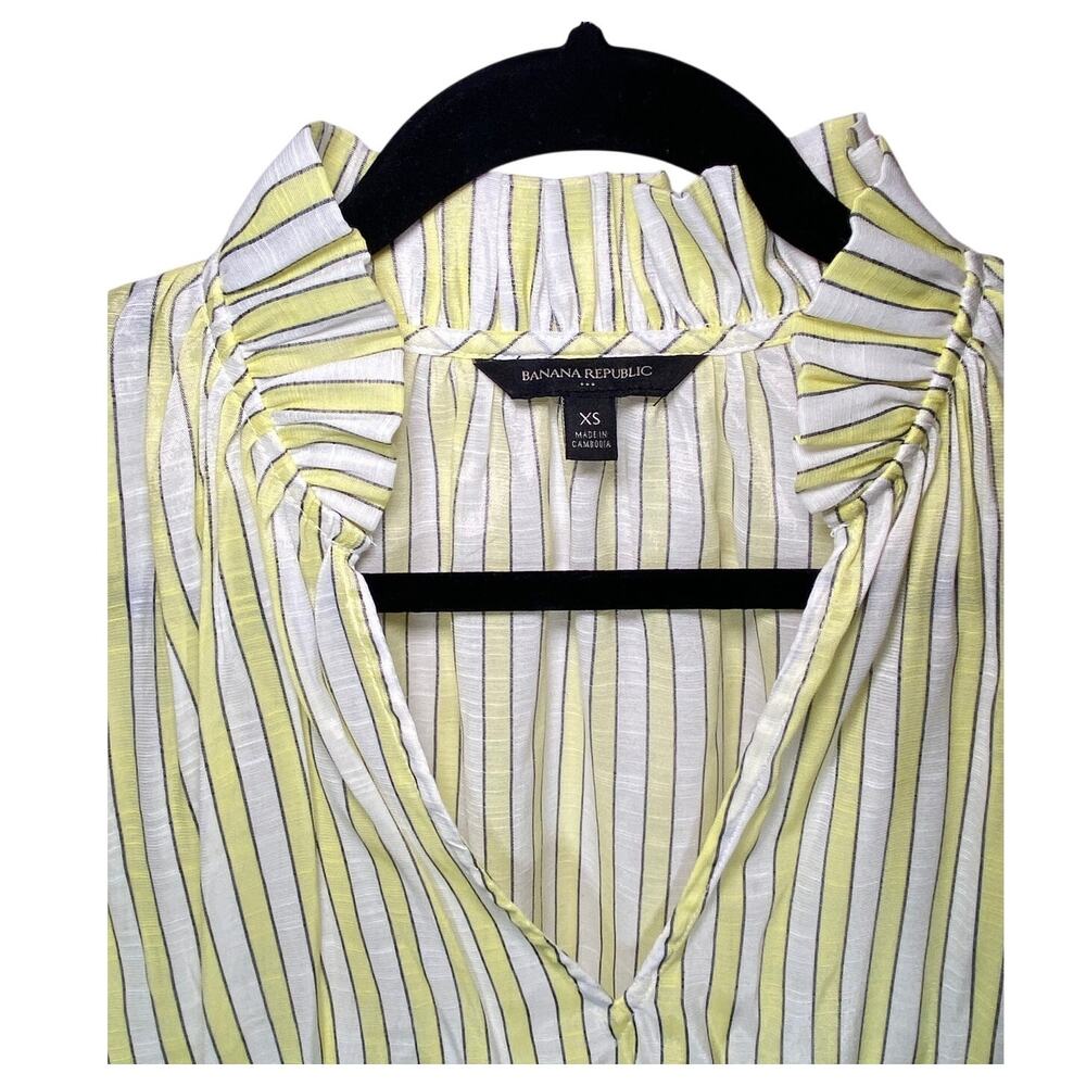 Banana Republic - Yellow White Stripe Ruffle V-Neck Top